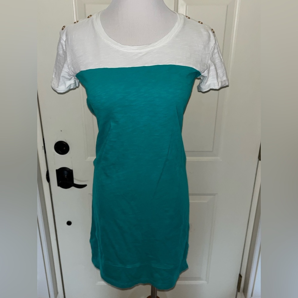 Nicole Miller Shirt Dress Colorblock Emerald Coastal Short Sleeve Size Small